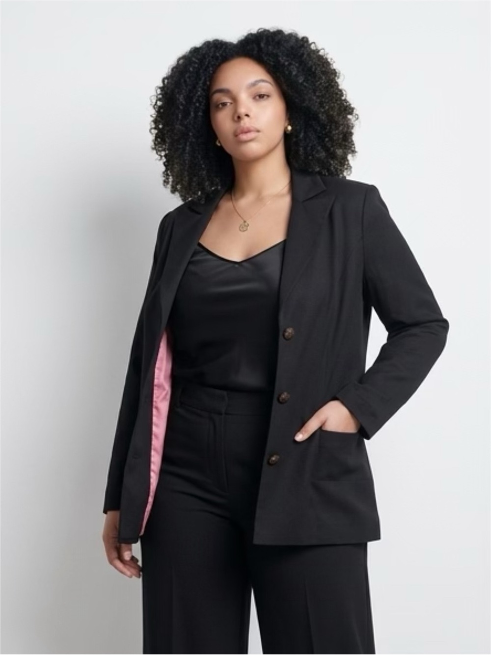 Black Women's Tailored Blazer with Pink Contrast Lining